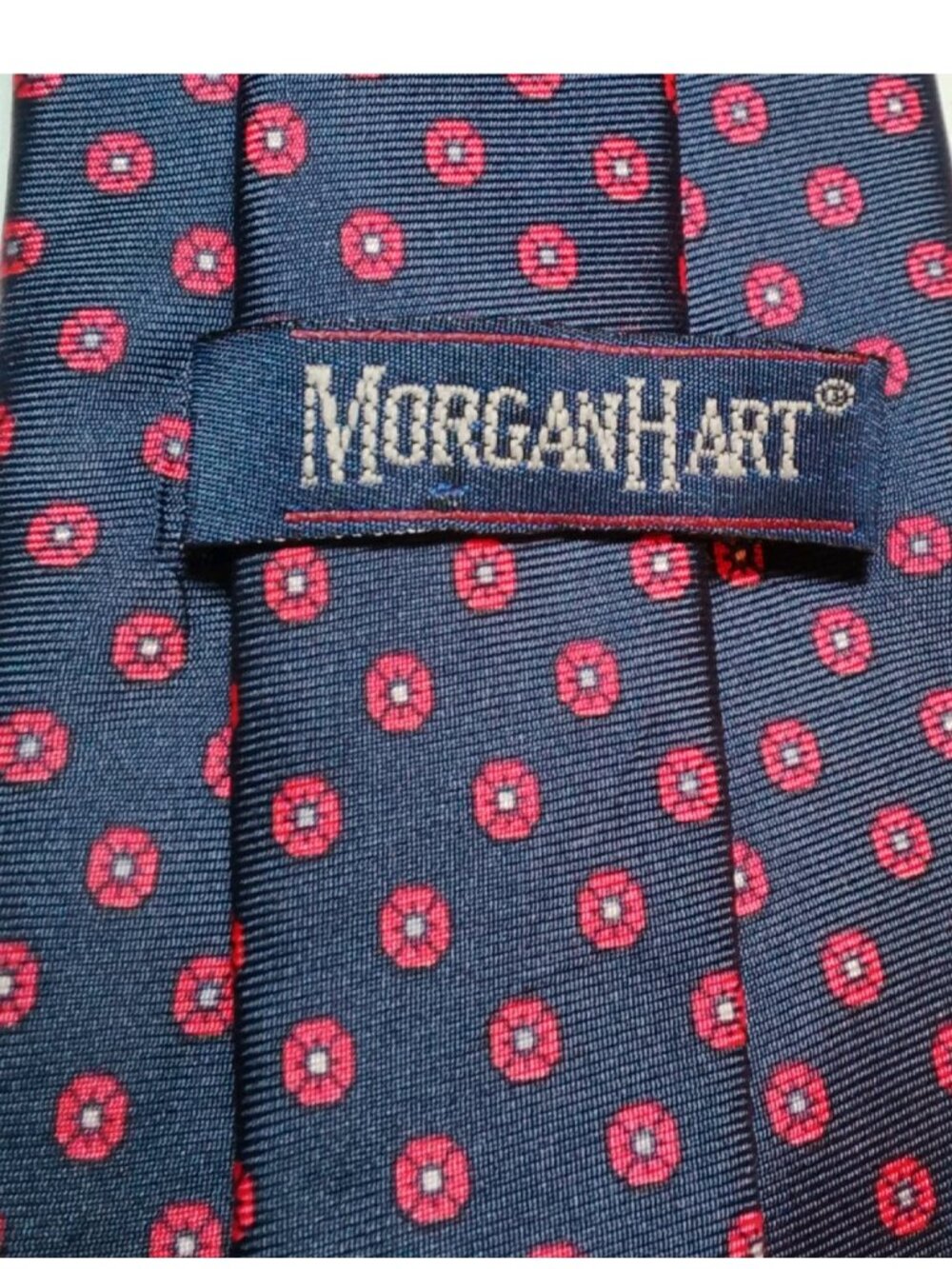 MORGAN HART Silk Tie Vtg 1980s Hand Made Ivy League Foulard Medallion Classic - Picture 2 of 7